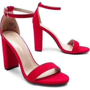 DREAM PAIRS Women's Hi-Chunk Red Suede High Heel Pump Sandals 5.5M NIB